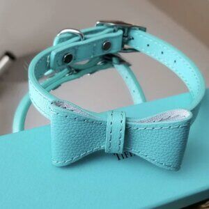 ❗Tiffany Blue Leather Bow Dog Collar with Silver Accents❗